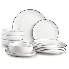 Plates and Bowls Sets for 4,12 Pieces Ceramic Dish set, 12PC plates and bowls