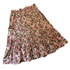 SAG HARBOR Cotton Maxi Skirt Boho Botanical Fairy Cottagecore Trad Tiered Sz M