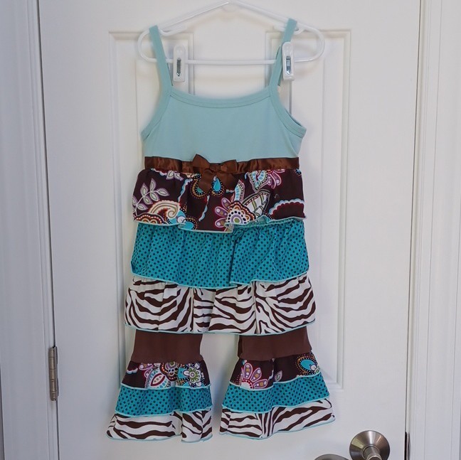 Ann Loren Girls 2-Piece Blue Brown Paisley Animal Print Top & Pants Set 6Y