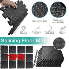 12pc EVA Foam Puzzle Exercise Mat 48 Sq Ft Interlocking Floor Tiles for Gym Home