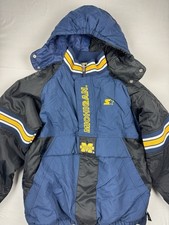 Vtg Michigan Wolverines Starter Puffer Jacket Mens XL Half Zip Hooded Parka 90s