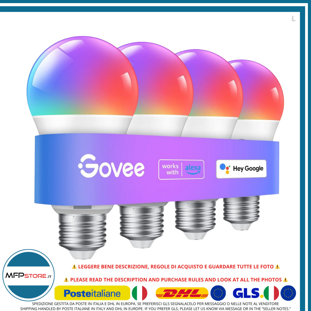 Govee Smart LED WiFi E27 Set 4 RGBWW - Domotica Alexa 16M Colori