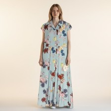 Unbranded Shirt Dress Women S Small Blue Floral Long Sleeveless Collared Button
