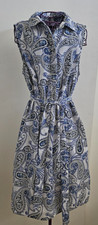 Banana Republic Blue White Paisley Floral Print Tie Waist Shirt Dress Sz 2