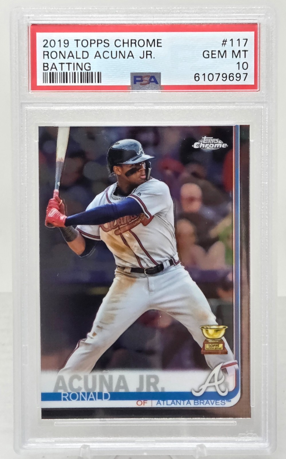 2019 Topps Chrome RONALD ACUNA JR. Batting PSA 10 Gem Mint view 1
