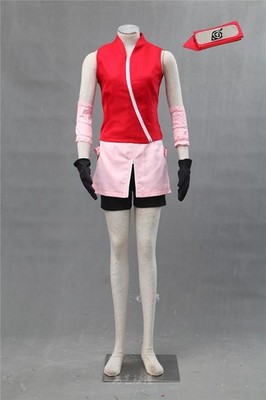 Haruno Sakura Cosplay Shippuden Costume + Red Headband Anmie Birthday Gift