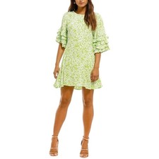 Faithfull the Brand Serafina Freja Green Floral Ruffle Sleeve Mini Dress Size XS