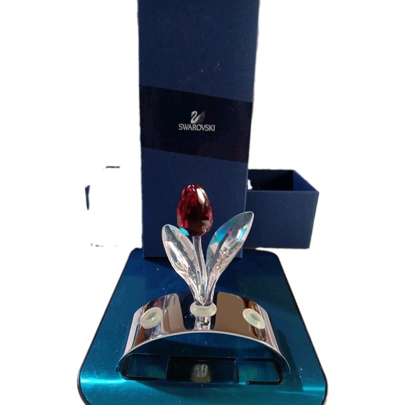 Swarovski Crystal Society 1 Yr Renewal Tulip Metal Display Stand With Red Tulip