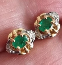 14ct Yellow Gold Emerald And Diamond Stud Earrings
