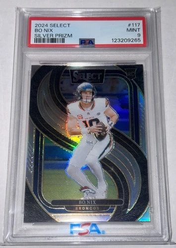 Bo Nix 2024 Panini Select Premier Level Silver Prizm #117 PSA 9 RC