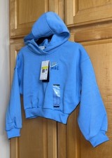 Nike Big Girls' Sportswear Club Fleece Oversized Cropped Hoodie Blue Size S NWT