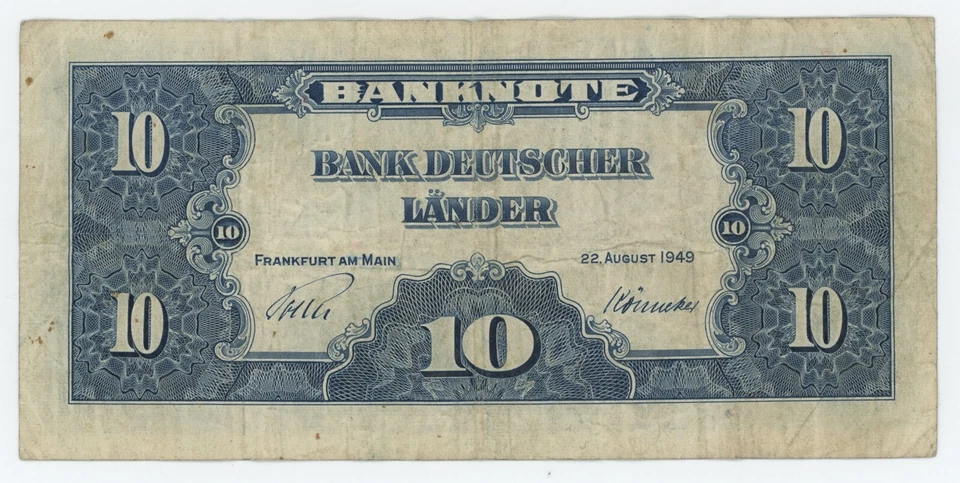 Germany Federal Rep. 10 Marks 1949 Pick 16.a VF- Circulated Banknote Ref 776 - Image 2 of 2