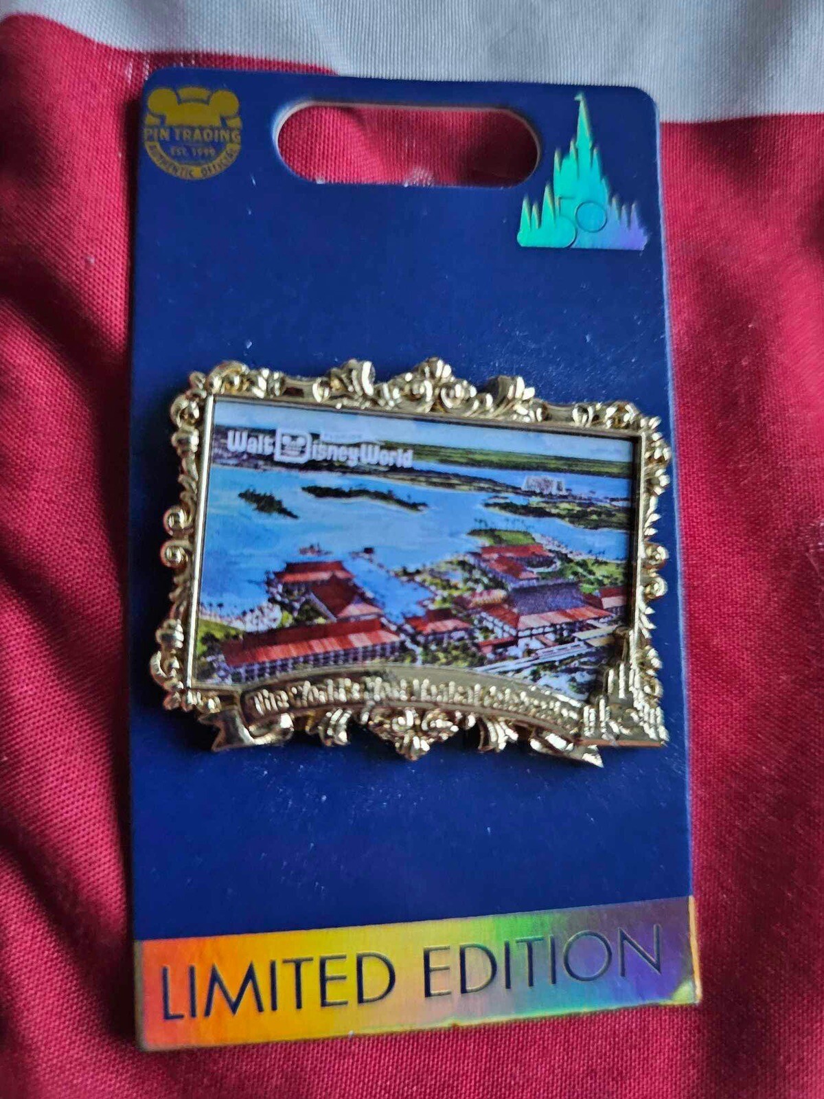 Disney 50th Anniversary Postcard LE 3000 Polynesian Resort Pin