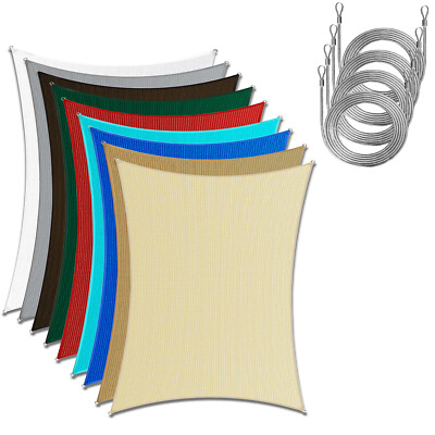 ColourTree Sun Shade Sail Rectangle with Stainless Steel Metal Wire Cable Ropes 