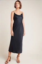 Anthropologie Elyse Bias Slip Black Dress Size XL RRP £120
