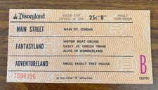 Vintage Disneyland 25c "B" Adult Admission 3 Lands Free Shipping