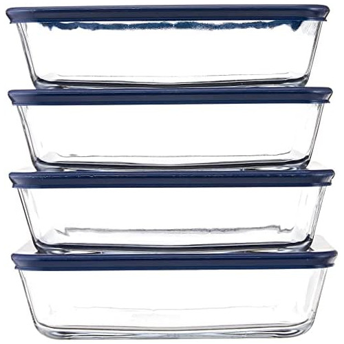 Pyrex 6-cup Rectangle Glass Storage Containers with Plastic Lids  4Containers