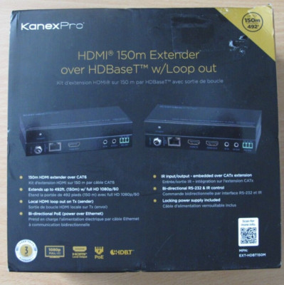 KanexPro HDMI 150m Extender Over HDBASET W/Loop Out EXT-HDBT150M Open Box Unused