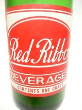 vintage ACL Soda Pop Bottle:  green RED RIBBON of NATRONA, PA  - 32 oz ACL