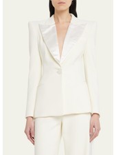 Sergio Hudson Womens Ivory Lined Padded Shoulders Tuxedo Style Blazer Jacket 8