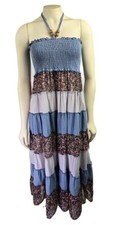 Women's Boho Tiered smoked multicolor Casual Beach Halter Maxi Dress Size M? 8