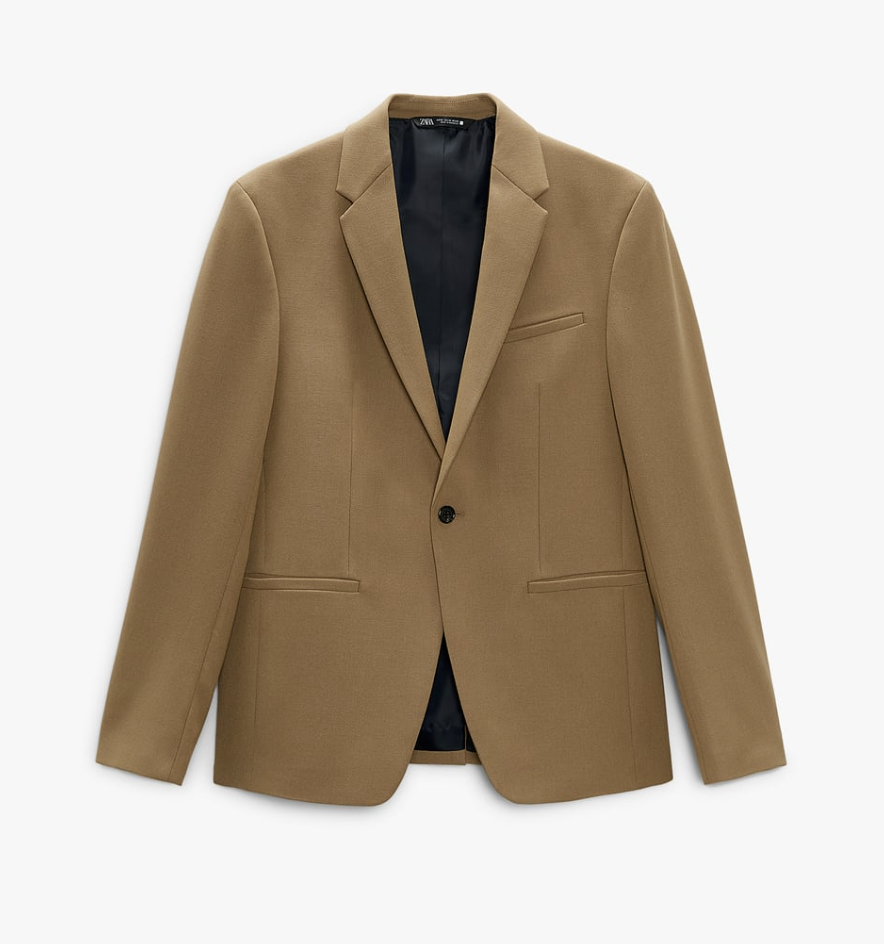 ZARA MEN NEW TEXTURED SUIT JACKET CAMEL TAUPE BROWN 4022/540 USA - Main Image