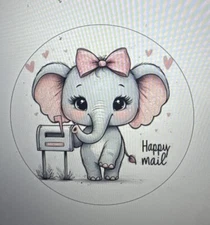 ELEPHANT MAILBOX HAPPY MAIL ENVELOPE SEALS LABELS STICKERS TAGS ROUND 30