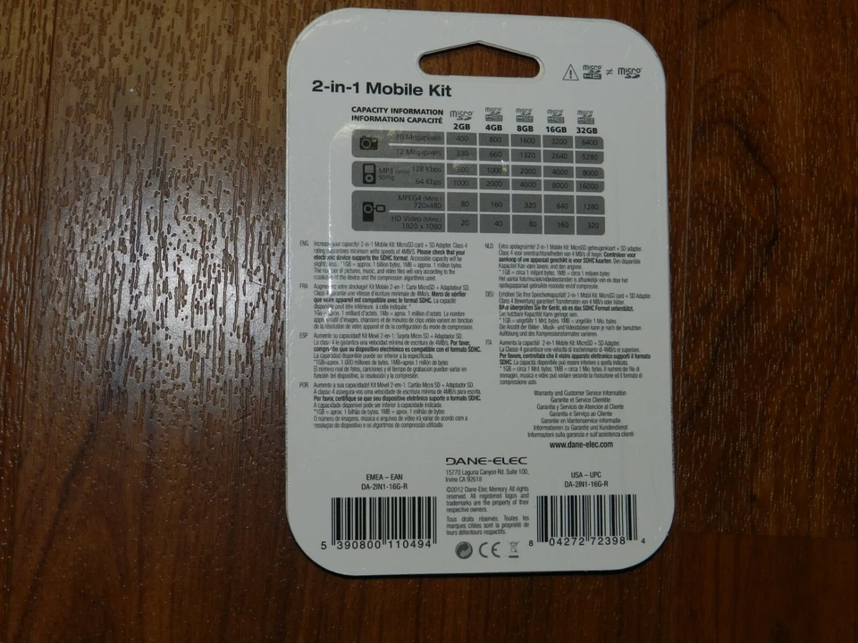 Genuine 16GB Dane-Elec 2-in-1 Mobile MicroSDHC Memory Card Class 4 DA-2IN1-16G-R - Image 2 of 2