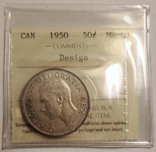 1950 DESIGN - CANADA SILVER 50 CENTS - ICCS MS63 - KING GEORGE VI - HALF DOLLAR