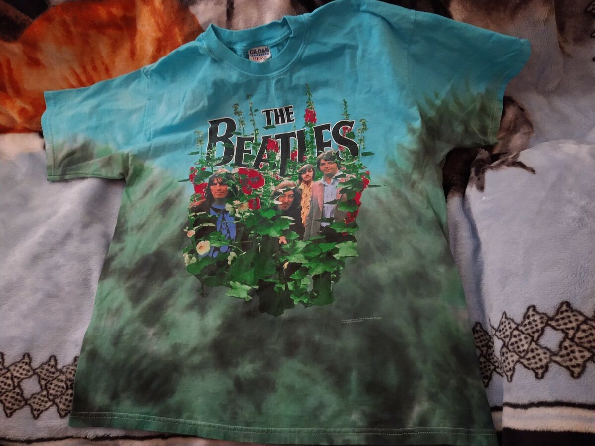 Vintage 90s The Beatles Garden Tie Dye T-shirt Blue Green Vintage 90s The Beatles Garden Tie Dye T-shirt Blue Green