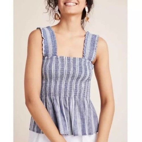 Anthropologie Maeve Damen Schuyler Leinen Chambray gesmoktes Schößchen Tank Top L