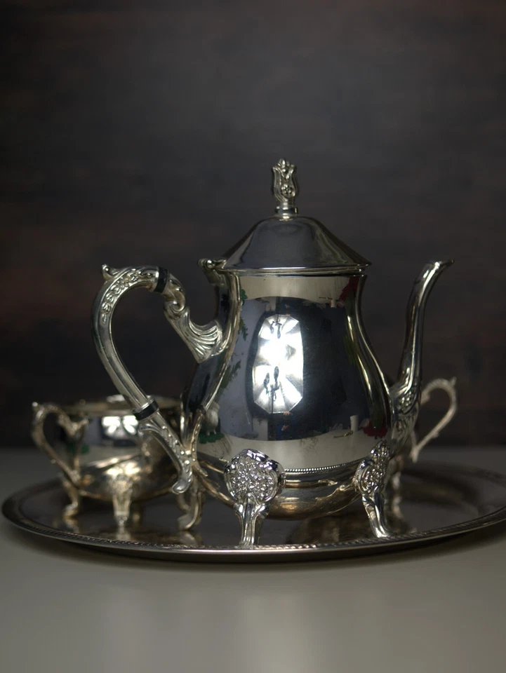 Juego de té Sheffield Art Deco vintage - niquelado plateado, elegante 3 piezas Foto 3 de 4