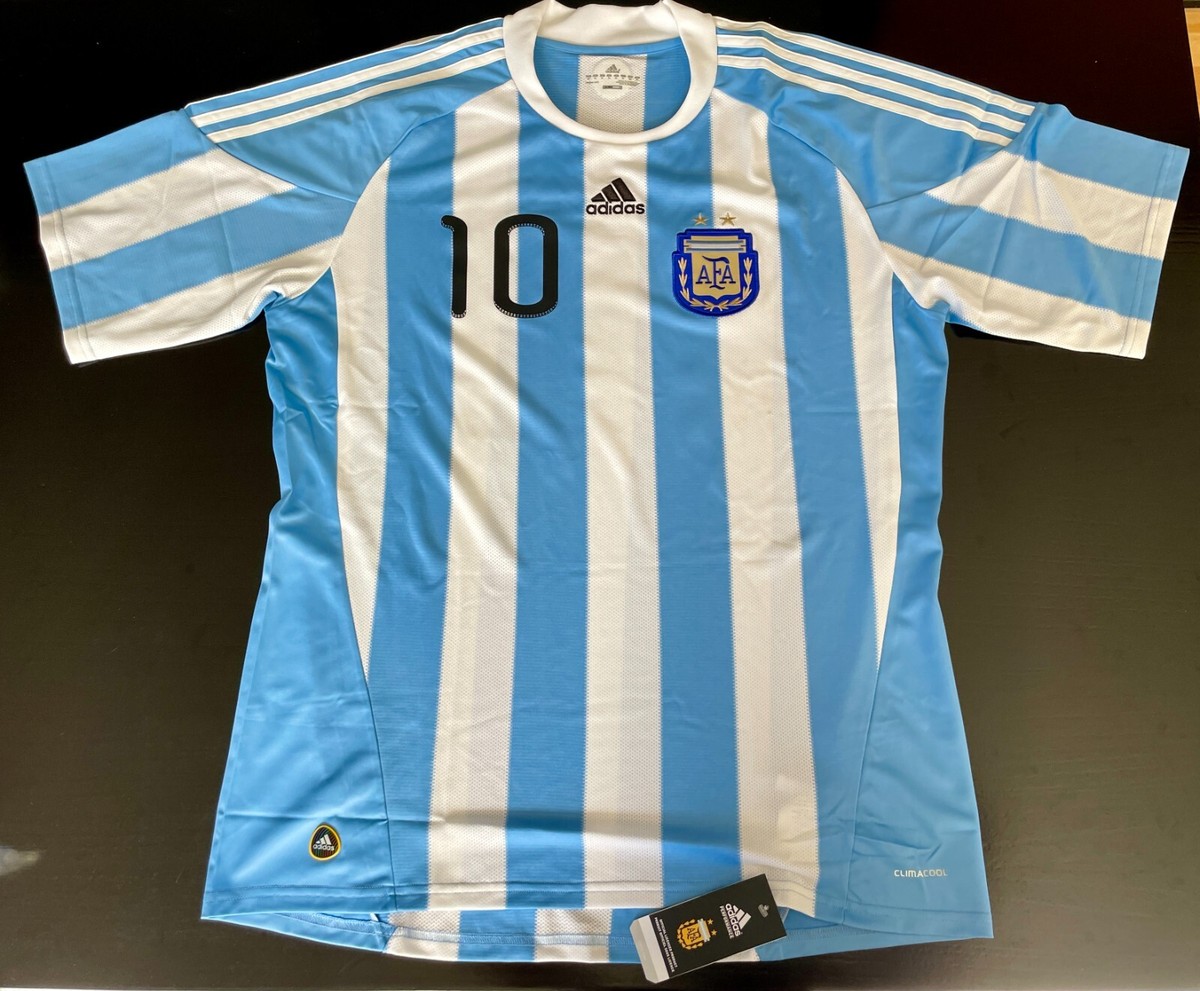 2010 Argentina Home Jersey #10 Messi XL Adidas World Cup Soccer