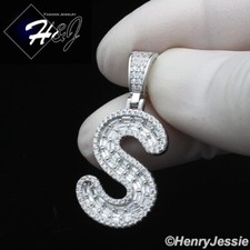 MEN WOMEN 925 STERLING SILVER BLING BAGUETTE CZ INITIAL LETTER "S" PENDANT SP412