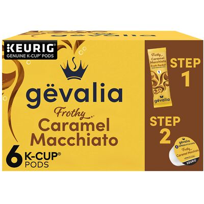 Gevalia Frothy Caramel Macchiato K-Cup Coffee Pods & Froth Packets 6ct Box