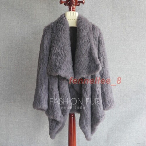 Women Real Knitted Rabbit Fur Coat Big Lapel Warm Fur Outwear Jacket Top Quality - Picture 23 of 32