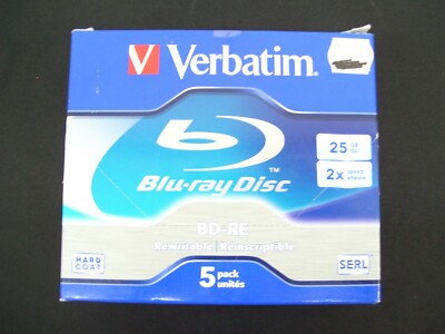 VERBATIM BD-RE REWRITEABLE BLU-RAY BLU RAY DISC 25GB JEWEL CASE BLANK 5 PACK