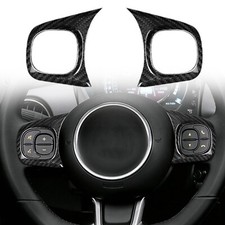 Pair Schwarz Kohlefaser Lenkradtaste Verkleidung Zierleisten Für 08-24 Fiat 500