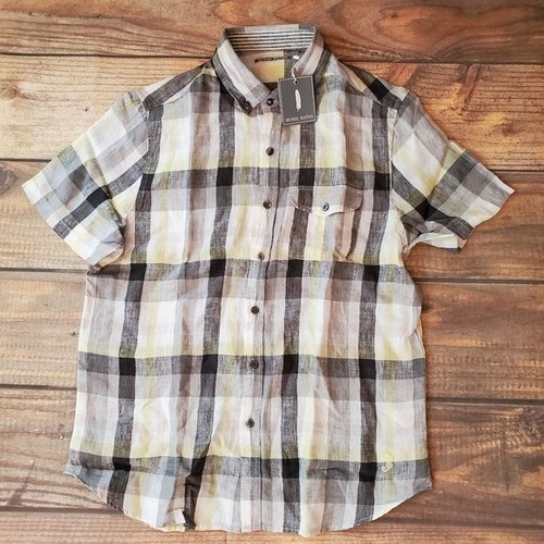 New Michael Bastian Linen Shirt Size S Gray Yellow Plaid Button down Casual S/S - Picture 5 of 8