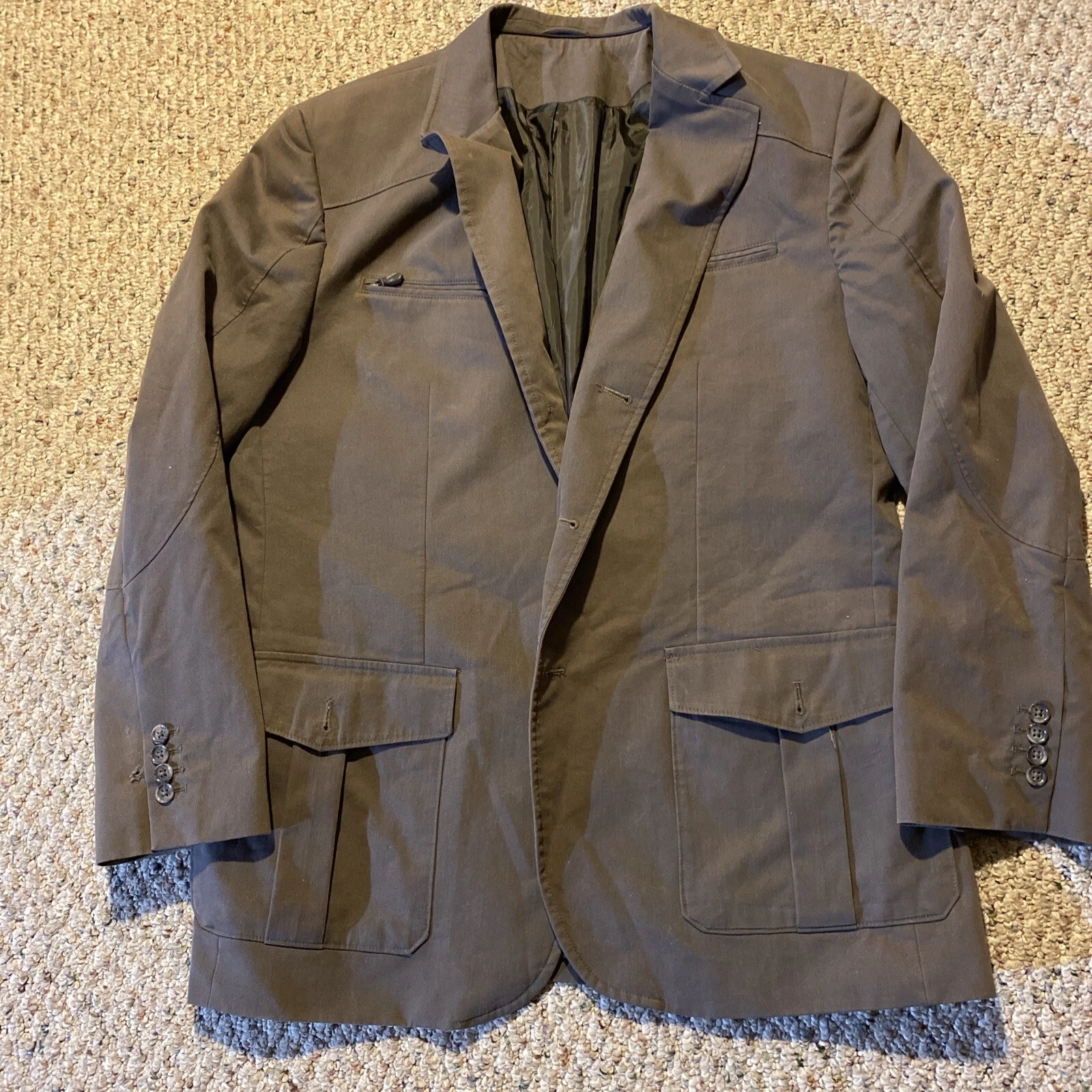 Tasso Elba Mens XL 45-47 Brown Travel Blazer 3-Button Long Sleeve Pockets Galore