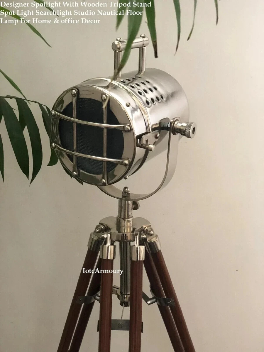 Vintage Hollywood Spotlight Lampada da terra con treppiede marrone Set di due
