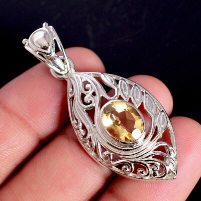 925 Sterling Silver Citrine Gemstone Pendant Designer Jewelry Mother's Day Gift