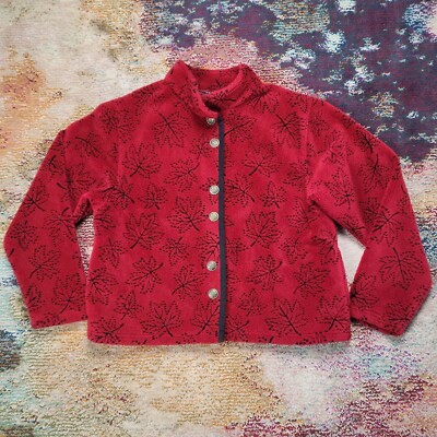 Vintage Nanuk Fall Leaves Fleece Jacket Full Button Red Size Medium ? read 