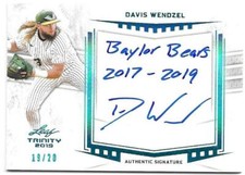 2019 Leaf Trinity Baseball DAVIS WENDZEL Inscribed On-Card Autograph 19/20