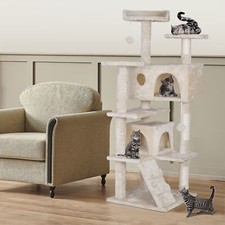 55" Cat Tree Tower Activity Center Sturdy House Condo for Cat Rest Cozy Beige