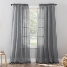 84"x51" Charcoal Rod Pocket Curtain Panel, Erica Crushed Sheer Voile, No. 918