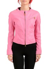 Dsquared2 Women's Pink 100% Leather Full Zip Bomber Jacket Us S It 40