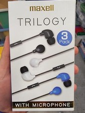 Maxell Trilogy Wired Earbuds, Black, Pack Of 3 Pairs, MAX199688