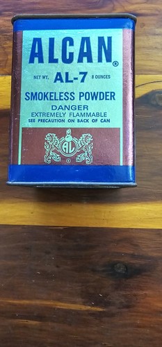 Ancien récipient en étain VIDE en poudre pour fusil de chasse sans fumée ALCAN Company Suède - Photo 1/7