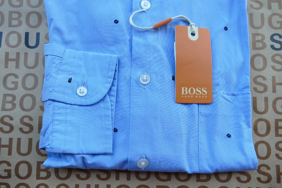 New Hugo BOSS men blue slim musical notes casual smart jeans suit shirt MEDIUM - Image 3 of 4